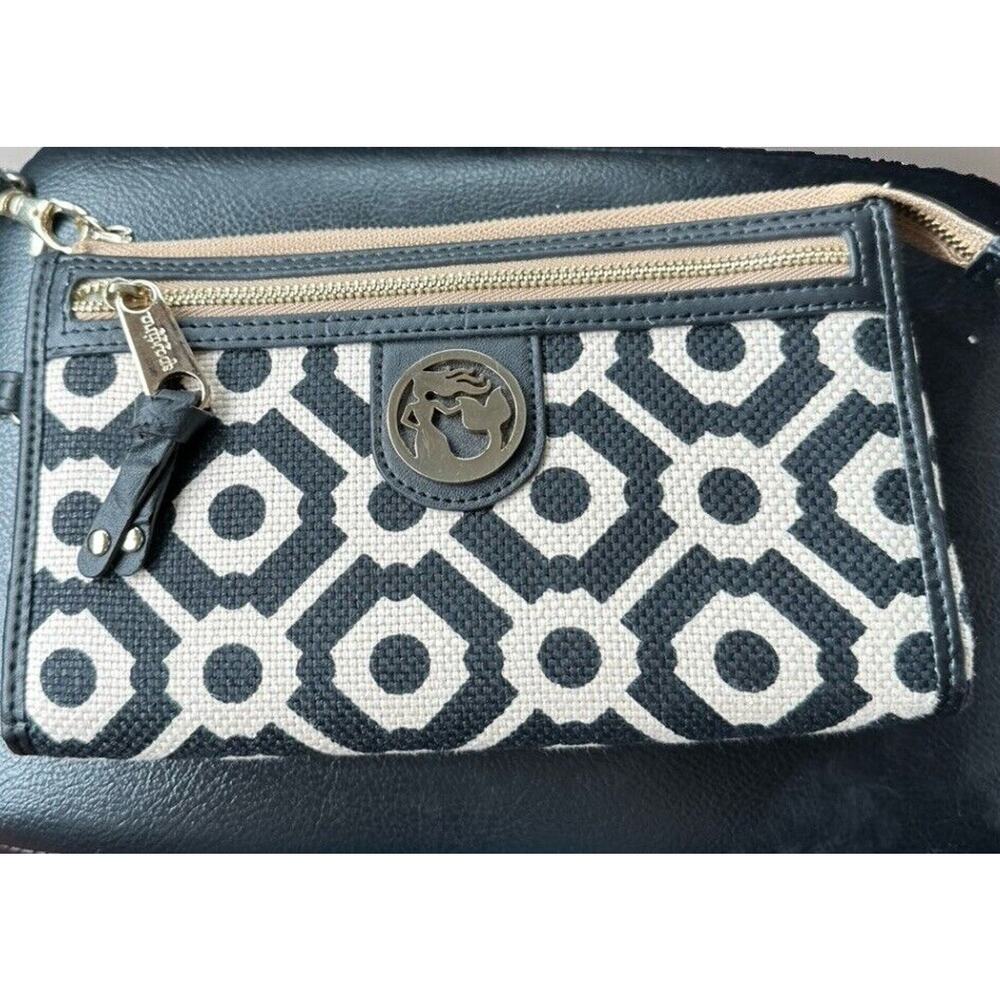 SPARTINA Daufuskie Island Zip Wallet Clutch Linen & Leather Geometric Wristlet